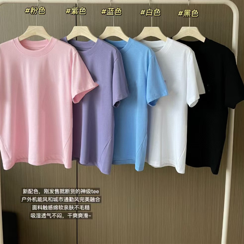 经典百搭 女士夏季新款圆领短袖体恤前后印花糖果色休闲运动T恤