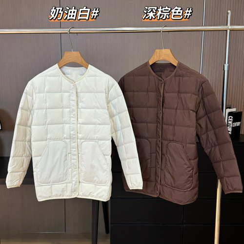 轻量利落 女士冬新款无领轻薄羽绒服防风防水内胆轻量排骨鹅绒服