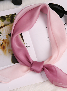 春季丝巾中方巾女清新正方形纯真丝桑蚕丝围巾薄款夏天红围脖护颈