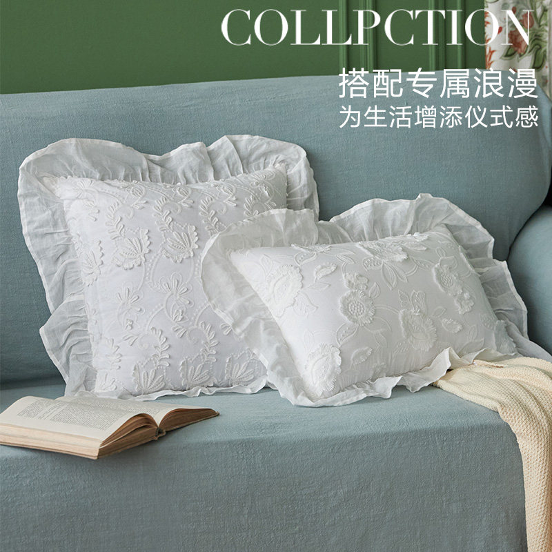 法式蕾丝抱枕 白色简约ins现代方枕腰枕欧式靠垫沙发卧室靠枕靠背