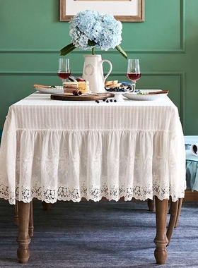 法式蕾丝桌布高级感白色欧式餐桌美式全棉北欧ins轻奢茶几长方形