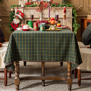 圣诞节绿色格子桌布氛围感装 饰布拍照背景布羊毛餐桌布茶几布台布