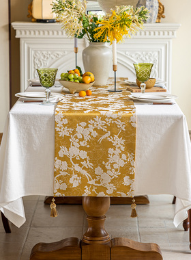 复古美式高级感美式法式立体刺绣流苏餐桌玄关电视柜新中式桌旗