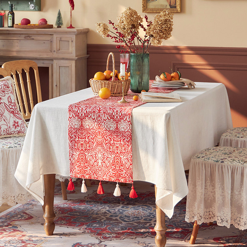 美式桌旗复古红色新年高级感电视柜桌布盖布边柜茶几定制长条桌旗,居家布艺,桌旗,淘宝优惠券,粉丝福利购,淘宝优惠卷
