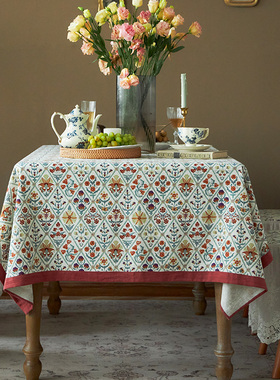 美式复古桌布 亚麻田园风欧式餐桌布茶几定制设计圆桌长方形餐布