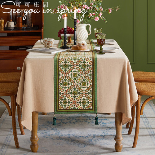 美式复古桌旗 欧式高级感电视柜桌布边柜茶几定制田园长条桌旗