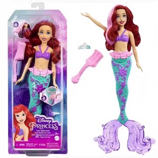 迪士尼 美人鱼爱丽儿公主惊喜感温变色娃娃女孩过家玩具套装HLW00