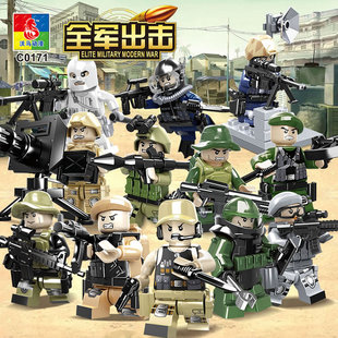 军事系列特警特种部队全军出击人仔公仔儿童拼装积木男孩玩具礼物