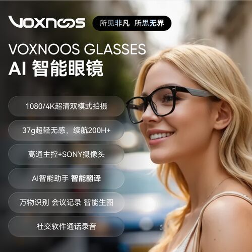 AI智能摄像头眼镜拍照4K录影通话翻译录音大模型识图Voxnoos G01