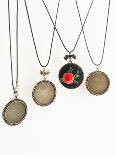 DIY钥匙扣包车挂件手工刺绣吊坠毛衣链空白底托圆形宝石滴胶底座