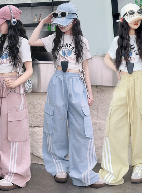 女童工装裤夏装2025新款洋气儿童速干爵士舞街舞薄款女孩夏季裤子