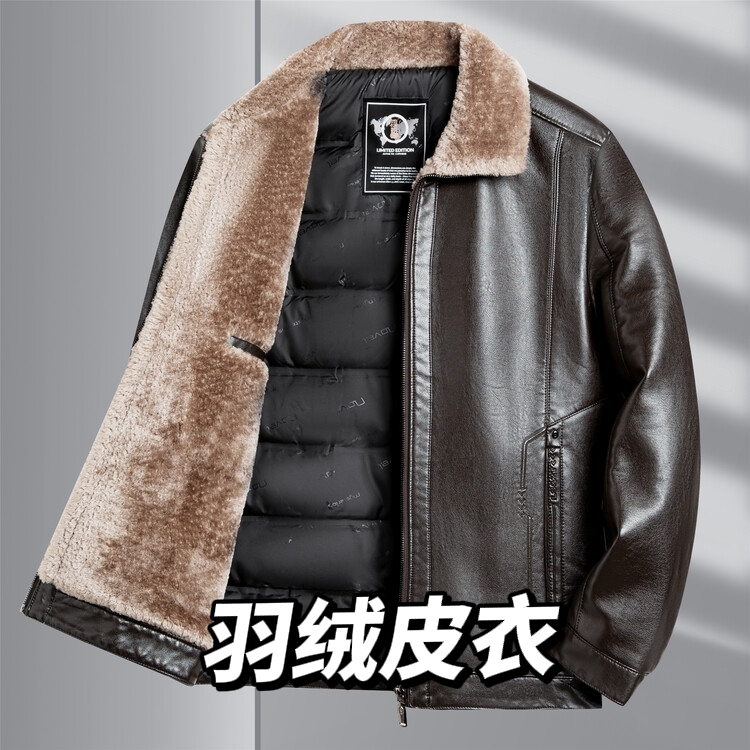 海宁真皮皮衣羽绒服男2025新款加绒加厚爸爸外套中老年绵羊皮夹克