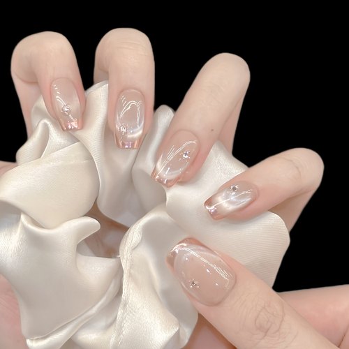 猫眼法式短款穿戴甲气质显白美甲