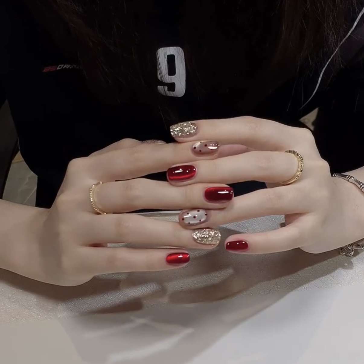 红色波点穿戴甲短款美甲片