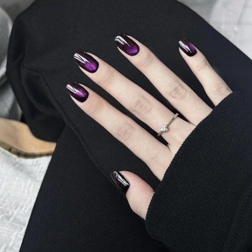 纯手工黑透紫猫眼美甲指甲贴