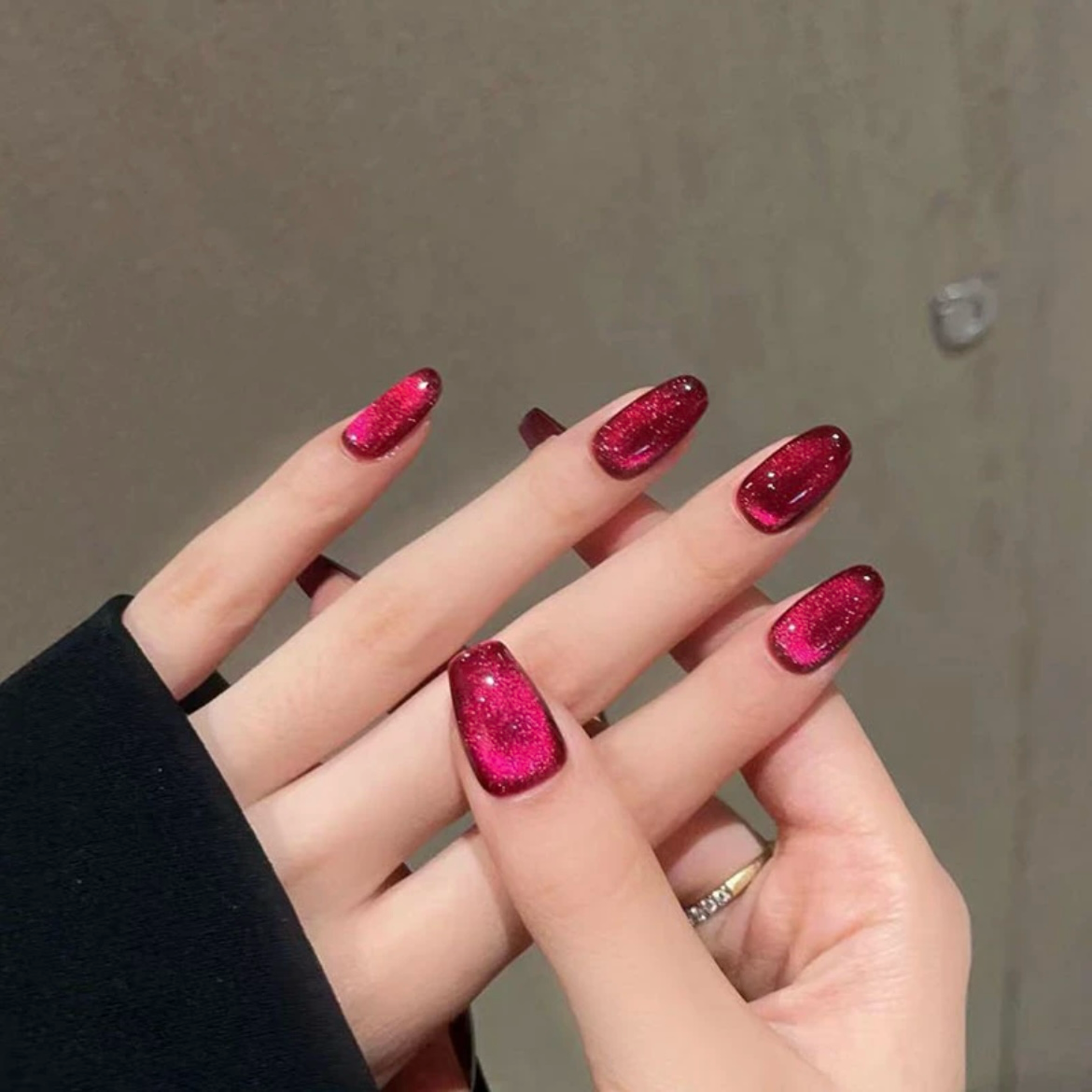 【冰玫瑰】纯手工冰玫红猫眼穿戴甲玫红色流行色美甲指甲贴,彩妆/香水/美妆工具,穿戴甲/甲片,淘宝优惠券,粉丝福利购,淘宝优惠卷