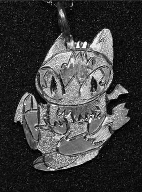 ooohhooo雕金小恶魔猫银吊坠
