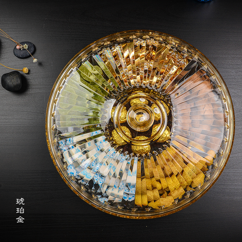 现代创意过年结婚家用干果盘客厅水果盘塑料瓜子盘分格带盖糖果盒