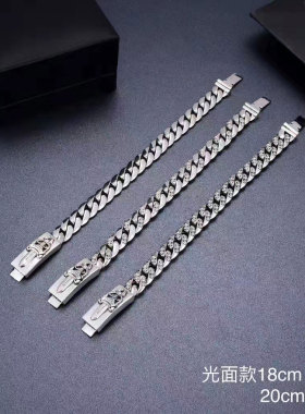 个性纯银十字架朋克手链 男女潮人嘻哈街头炫酷银饰 泰银欧美手链