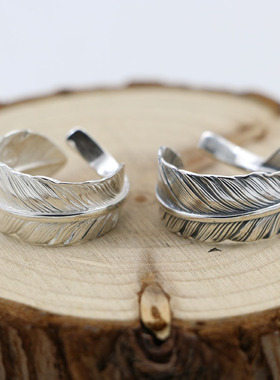 民族风纯银配饰开口羽毛戒指