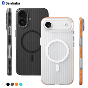 Sanlinba瓦楞条纹磁吸手机壳适用苹果iPhone17ProMax/16/15肤感透明磨砂防滑MagSafe保护壳新款高级简约硬壳