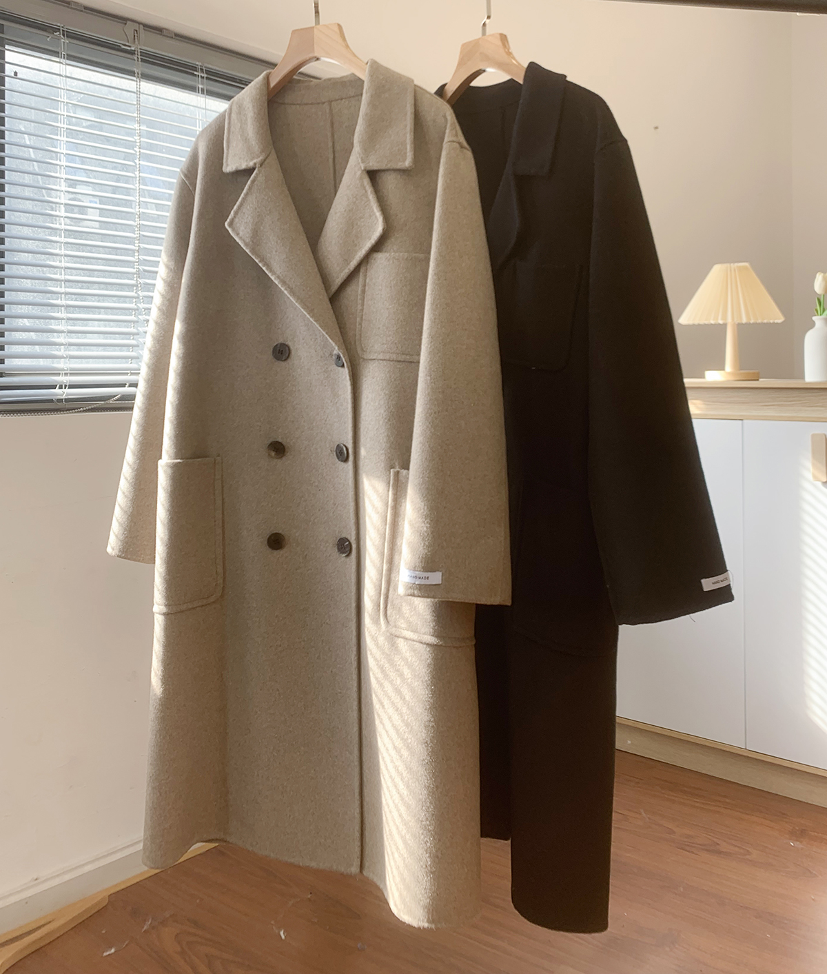 K778羊毛大衣中长款双面呢外套落肩冬季新款温柔系气质韩版燕麦色