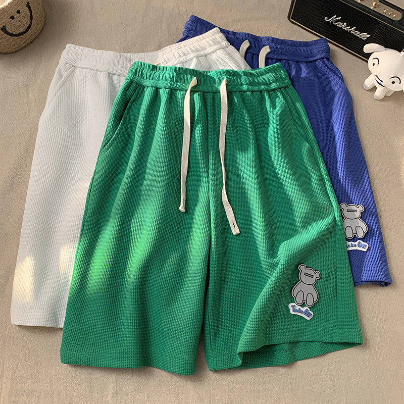 直播重磅华夫格短裤男小熊反光魔术贴港风五分裤DK06P40控55，男装牛仔裤，电商D229A