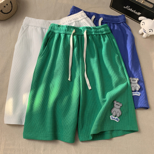 直播重磅华夫格短裤男小熊反光魔术贴港风五分裤DK06P40控55,男装牛仔裤,电商D229A