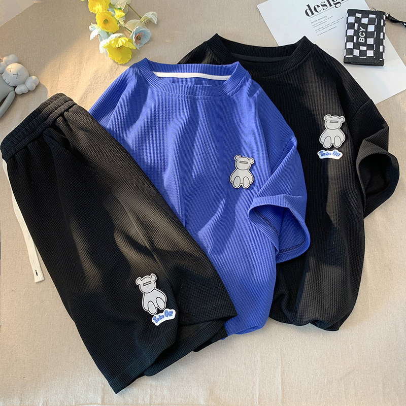TZ06-P80直播品质情侣华夫格短袖男套装男短裤T06-P40DK06-P40,男装牛仔裤,电商D229A