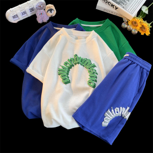 TZ05-P80情侣华夫格短袖男套装男短裤 T05-P40 DK05-P40图片