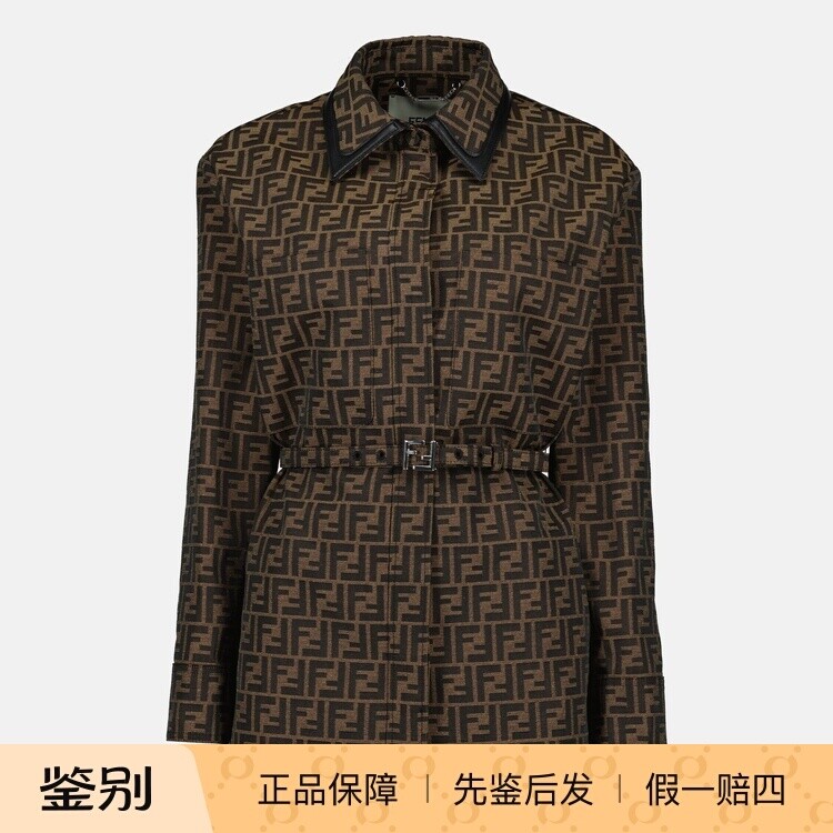 FENDI 芬迪女士 棕色涤棉老花腰带细节外套 26早春新款意大利代购