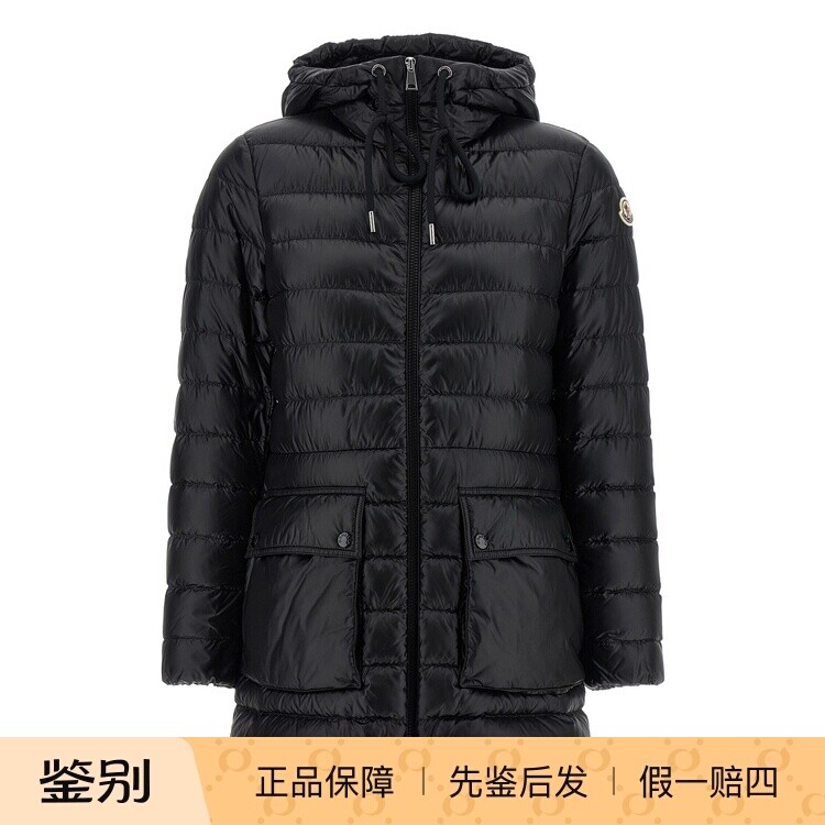 MONCLER 盟可睐女士jasmin 黑色连帽中长羽绒服 26早春意大利代购