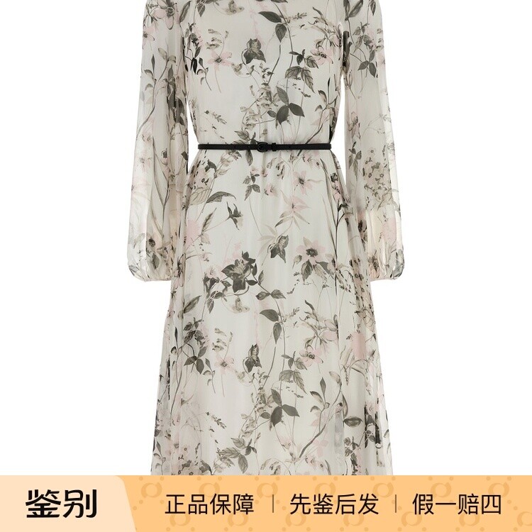MAX MARA 腰带细节真丝印花连衣裙 26早春新款意大利代购鉴别正品