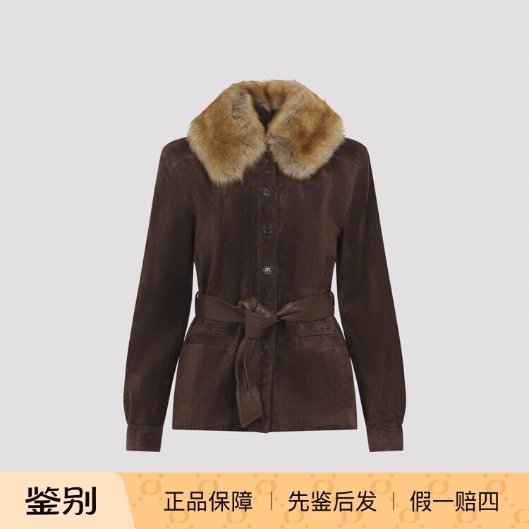 SAINT LAURENT 圣罗兰YSL 女士毛领麂皮皮衣26秋冬新款意大利代购