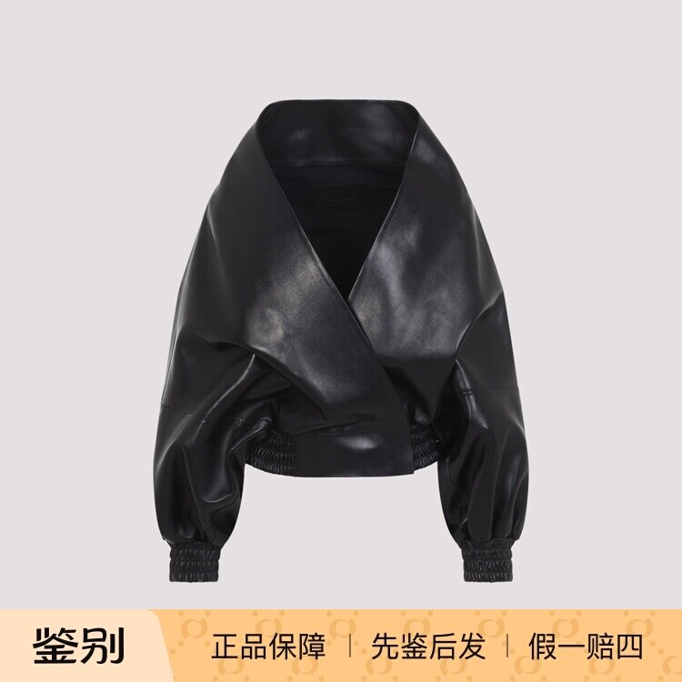 BALENCIAGA 巴黎世家女士黑色裹身皮衣外套 26早春新款意大利代购