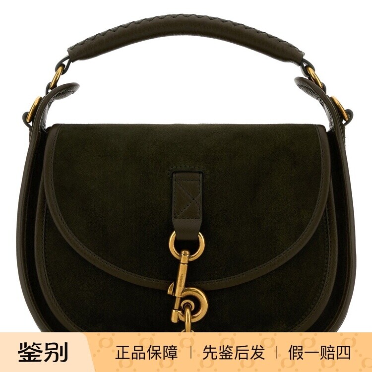 BURBERRY 博柏利女士b clip绿色麂皮单肩包 25秋冬新款意大利代购