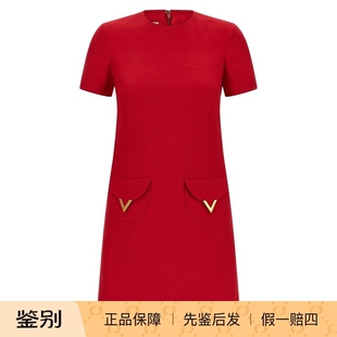 意大利代购 2026早春新款 华伦天奴红色羊毛真丝连衣裙 VALENTINO