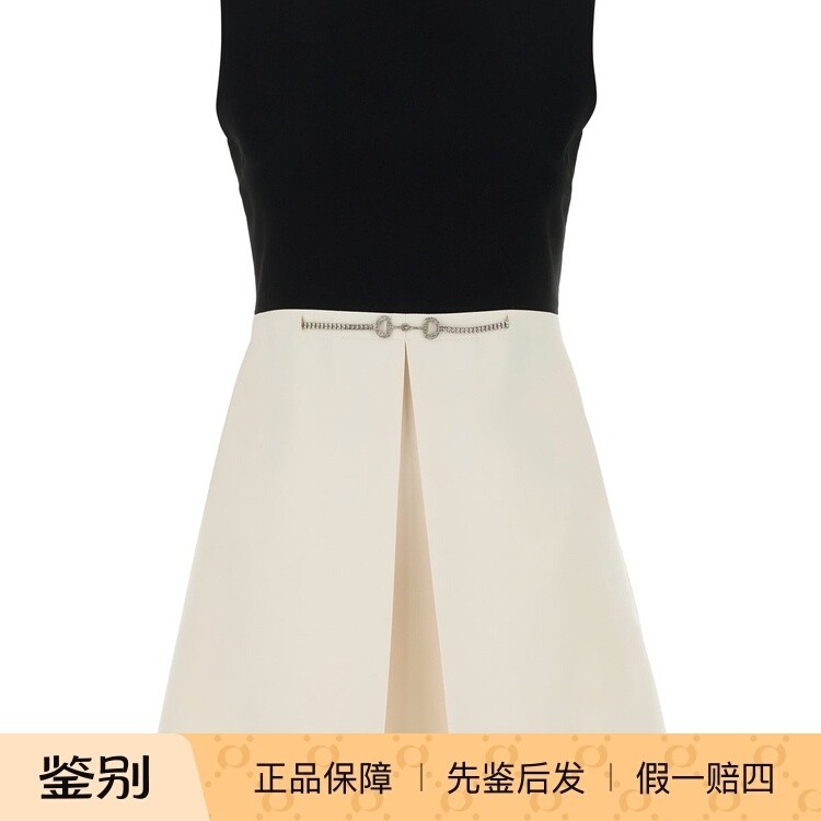 GUCCI 古驰黑白拼色真丝羊毛马衔扣连衣裙 26早春新款 意大利代购