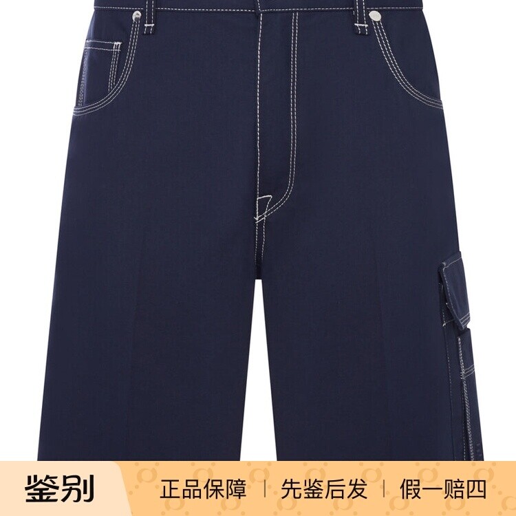 FENDI 芬迪男士FF logo 蓝色明线牛仔短裤 26早秋新款 意大利代购
