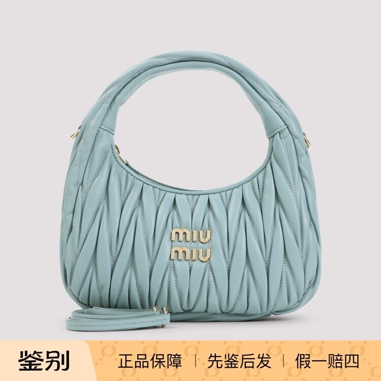 MIU MIU 缪缪女士wander蓝色小号真皮hobo手提包26早春意大利代购