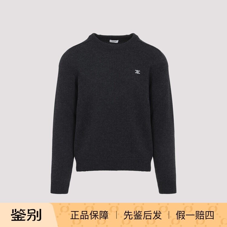 Celine 思琳男士灰色圆领logo羊毛羊绒混纺毛衣 26早春意大利代购