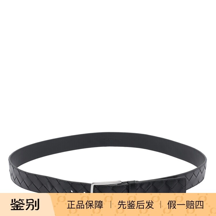 BOTTEGA VENETA 男士黑色3.5cm编织BV皮带 26早春新款 意大利代购