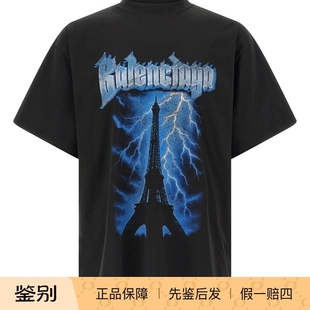 BALENCIAGA 巴黎世家男士黑色铁塔闪电短袖T恤26早春新意大利代购