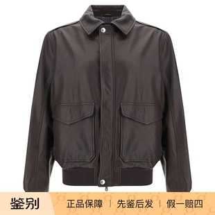 棕色翻领拉链真皮bc皮衣26早春意大利代购 Brunello Cucinelli男士