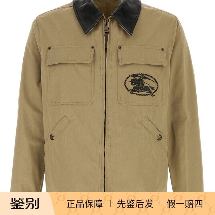 BURBERRY博柏利男米色骑士徽标皮领夹克8122545 26秋冬意大利代购