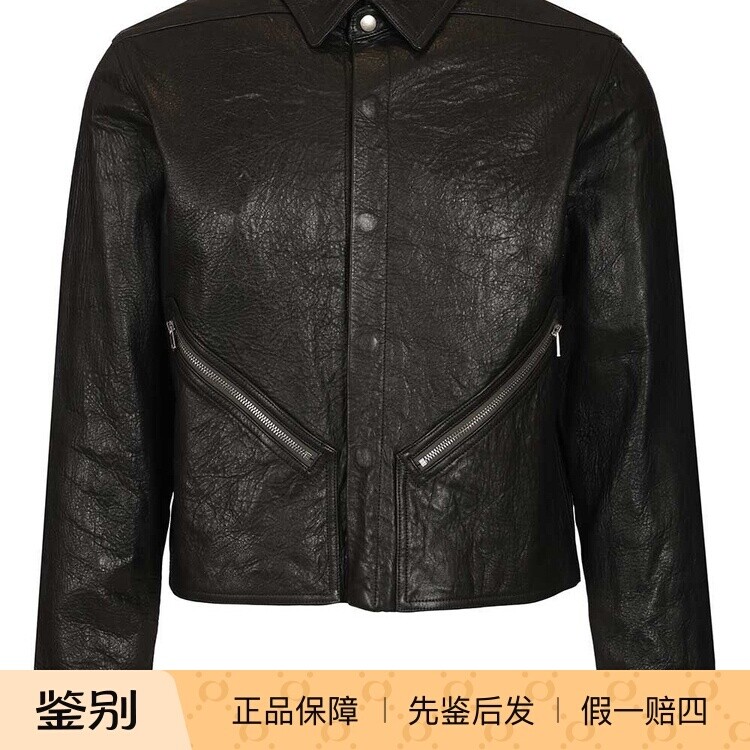 RICK OWENS 男士黑色翻领拉链羊皮皮衣26早春新款 意大利代购正品
