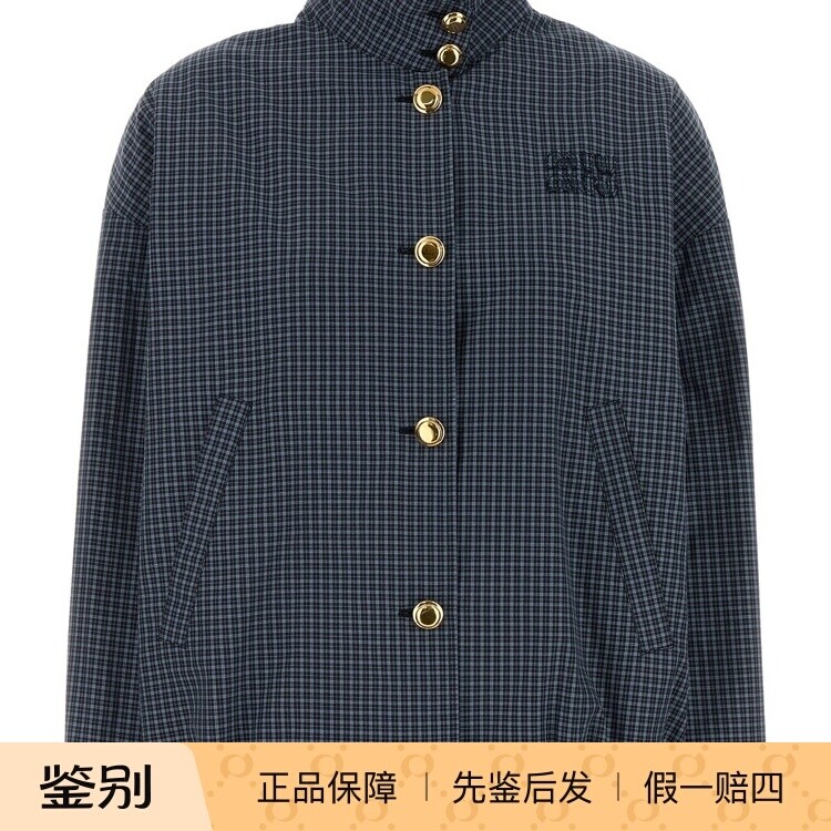 MIU MIU 缪缪 女士蓝色棉尼格子单排扣夹克外套 26早春意大利代购