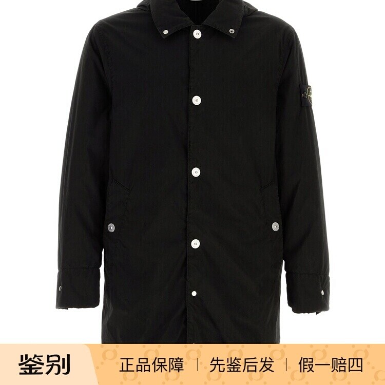 STONE ISLAND男士黑色风衣外套25早秋新款石头岛意大利代购