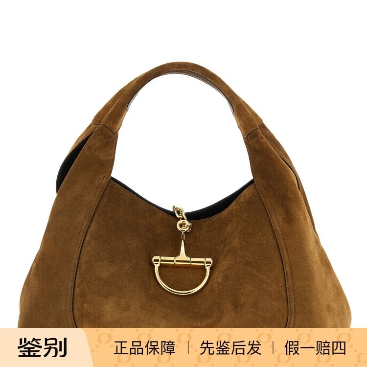 GUCCI 女士softbit 棕色麂皮 腋下单肩包 25秋冬新款  意大利代购