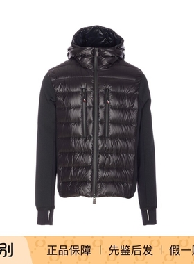 MONCLER GRENOBLE男士黑色羽绒拼接连帽开衫2025秋冬新意大利代购